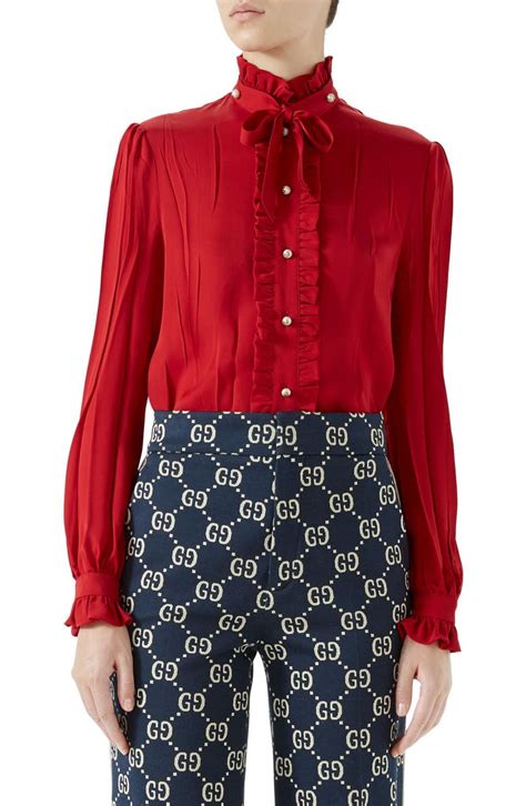 ladies gucci shirts|gucci ruffle blouse.